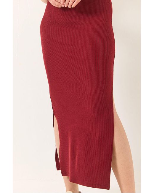 Bianco Lucci Red Midi-Kleid Mit Quadratischem Ausschnitt Und Schlitz, Osmanisches Design, 295 Für Damen