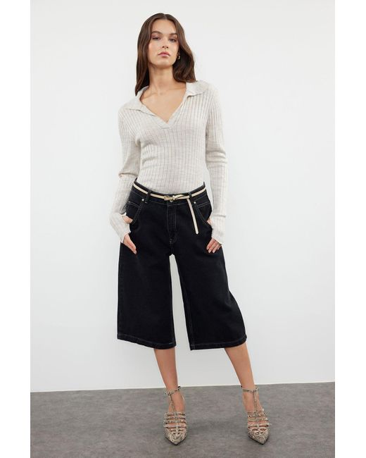 Trendyol White Strickpullover Mit Rollkragen Und Steindetail