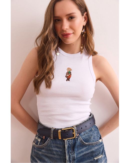 Olalook White Weiße Lycra-Camisole-Bluse Mit Stickerei Blz- 19002923 Für Damen