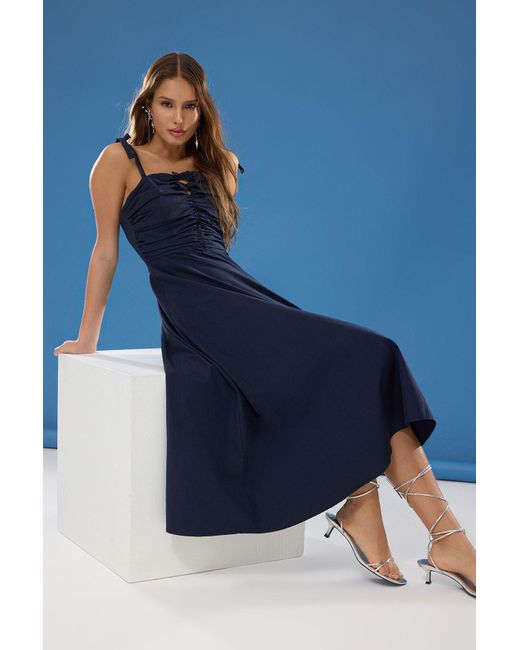 Trendyol Blue Marineblaues, Gerades, Gewebtes Maxikleid