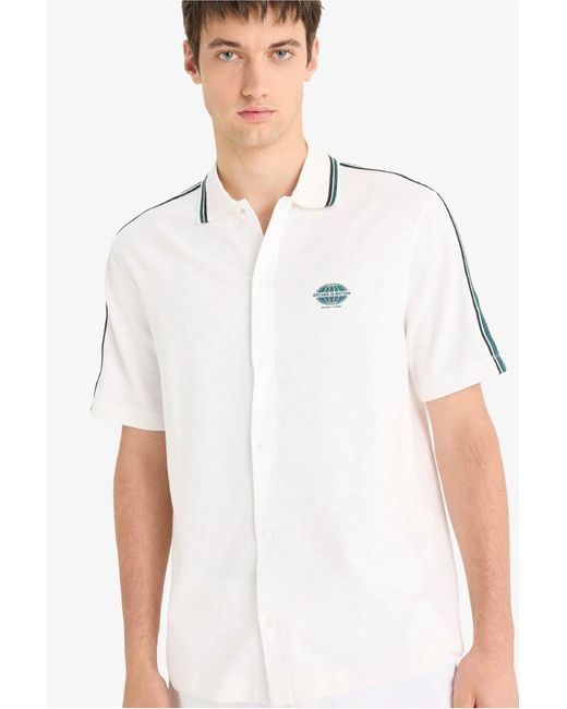 Defacto Relax Fit Polokragen Leichter Stoff Bedrucktes Sommer-Kurzarmhemd Für Herren in White für Herren