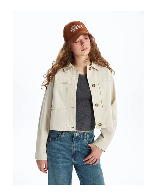 LC Waikiki Natural Xside Hemdjacke Mit Geradem, Langärmeligem Leinenmischgewebe Für Damen