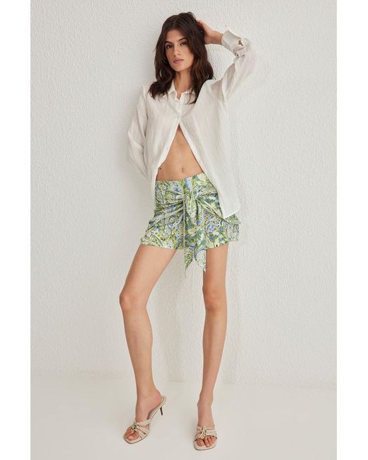 Trendyol Green Grüne Mini-Shorts Mit Kordelzug Vorne Und Wickelmuster Und Bermuda Für Damen