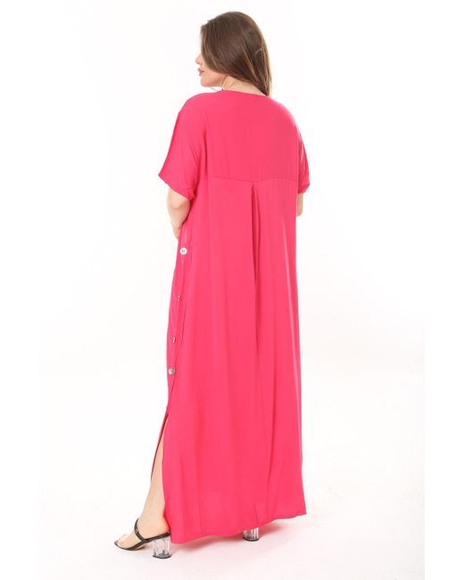 Şans Pink Şans übergrößen-kleid aus gewebter viskose "fujya" mit metallknöpfen und känguru-taschen an den seiten