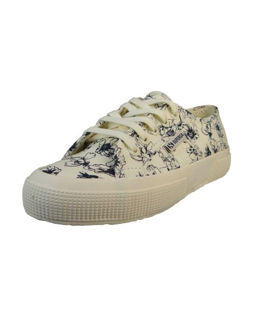 Superga White Low sneaker 2750 sketched flowers s6122nw ae7 beige natural navy textil