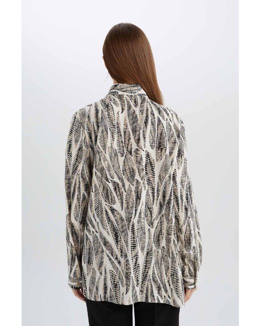 Defacto Brown Langarmshirt-Tunika Mit Normaler Passform Und Muster Für Damen