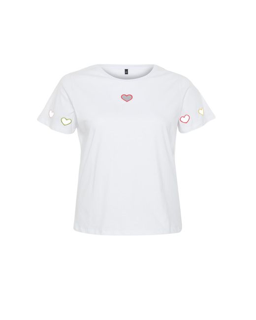 Trendyol White Es t-shirt mit cut-outs und detaillierter bunter herzstickerei
