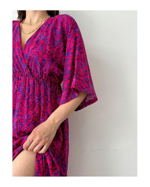 BEJNA Pink Zweireihiges Langes Sommerkleid Mit Kragen Und Schlitz Für Damen