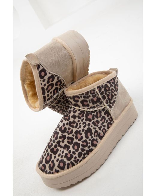 Soho White Beigefarbene Stiefel Mit Leopardenmuster – Modell Bootie Für Damen
