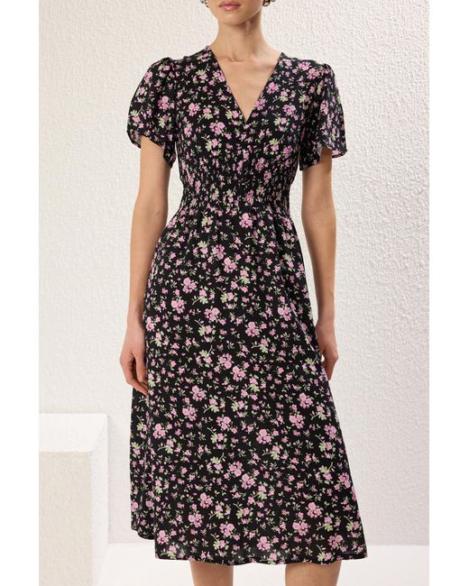Trendyol Black Viskose-Midi-Webkleid Mit Mehrfarbigem Saum An Der Taille Für Damen