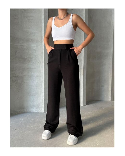 BEJNA Black Schwarze Palazzo-Hose Aus Lycra Mit Klettverschluss Für Damen