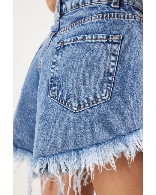 Happiness İstanbul Blue Dunkelblaue Jeansshorts Mit Hoher Taille Und Quasten – Für Damen