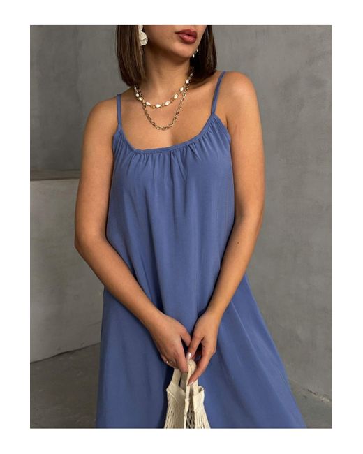 BEJNA Blue Indigofarbenes, Bequemes/Weit Geschnittenes, Gerades Maxi-Modalkleid Für Damen