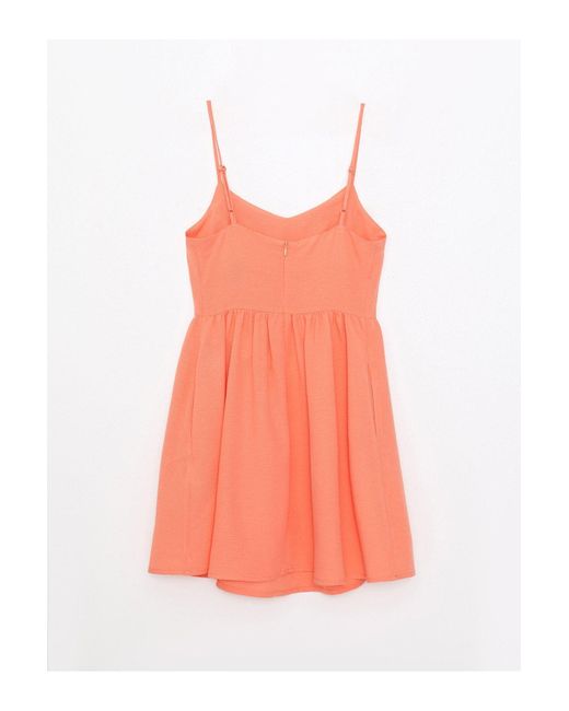 LC Waikiki Orange Kleid Mit V-Ausschnitt Und Geraden Trägern Für Damen