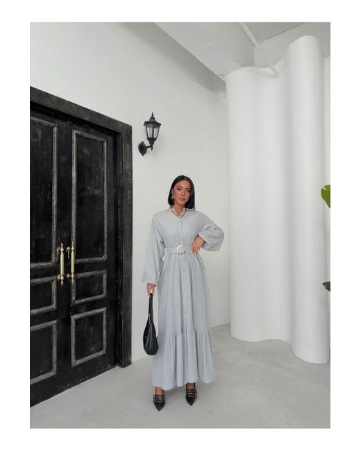 BEJNA Gray Graues, Gewebtes Maxikleid Mit Gürtel Für Damen