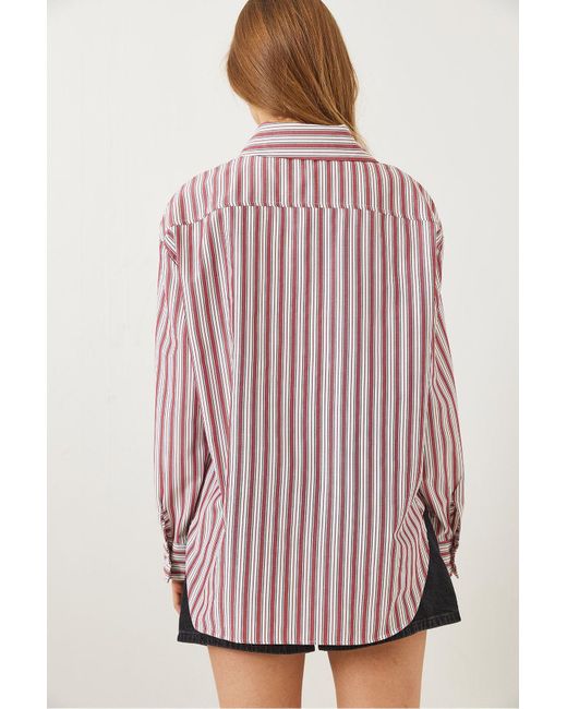 Bianco Lucci Red Gestreiftes Reguläres Basic-Viskosehemd 4766 Für Damen
