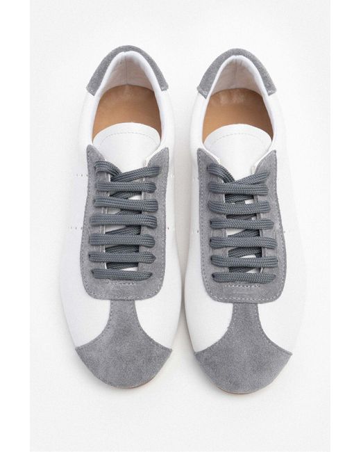 NİŞANTAŞI SHOES Gray Leroy Sportschuhe Zum Schnüren, Weiß, Mattgrau, Echtes Wildleder Mit Flacher Sohle Für Damen