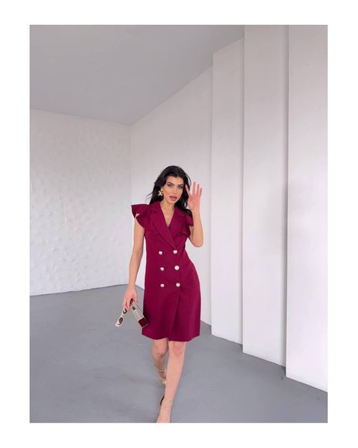 ZF BUTİK Pink Jackenkleid Mit Rüschenkragen Für Damen