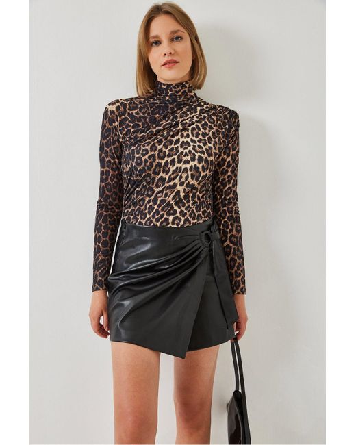 Bianco Lucci Brown Bluse Mit Rollkragenmuster 358-1 Für Damen