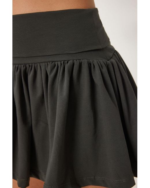 Happiness İstanbul Gray Anthrazitfarbene Volant-Shorts Gefütterter Mini-Strickrock Für Damen