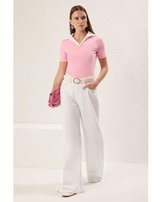 Trendyol Pink Gewebte, Detaillierte Strickbluse Mit Normaler/Normaler Passform Für Damen