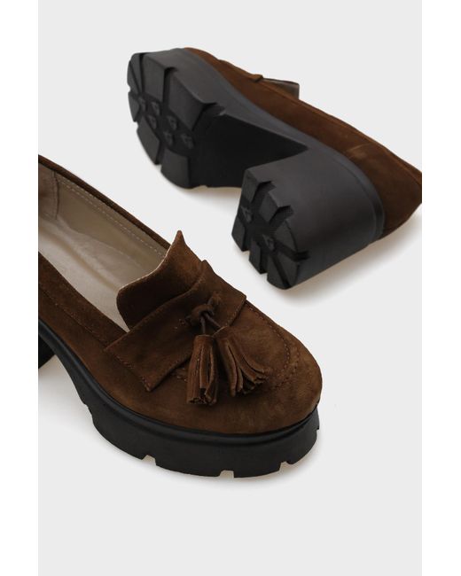 Capone Outfitters Brown Loafer-Schuhe Aus Leder Mit Hoher Sohle Und Quasten Für Damen