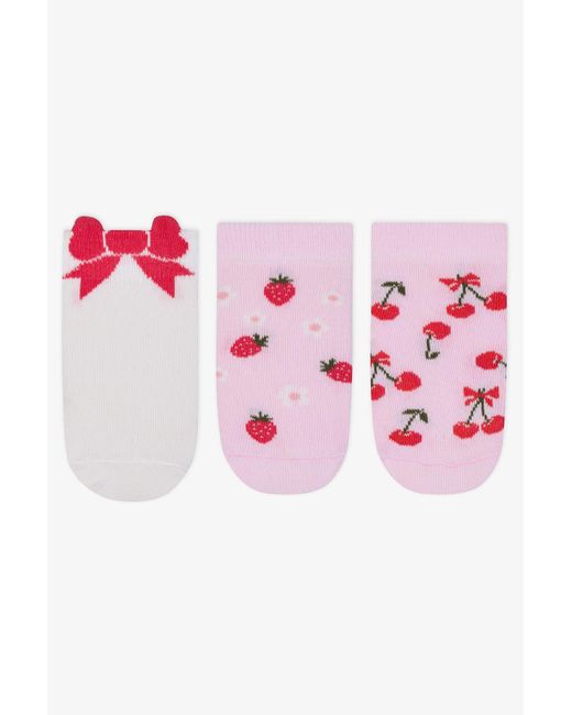 Penti Pink Mehrfarbige 3-Teilige Booties-Socken Mit Schleife Und Kirsche Für Mädchen Für Damen