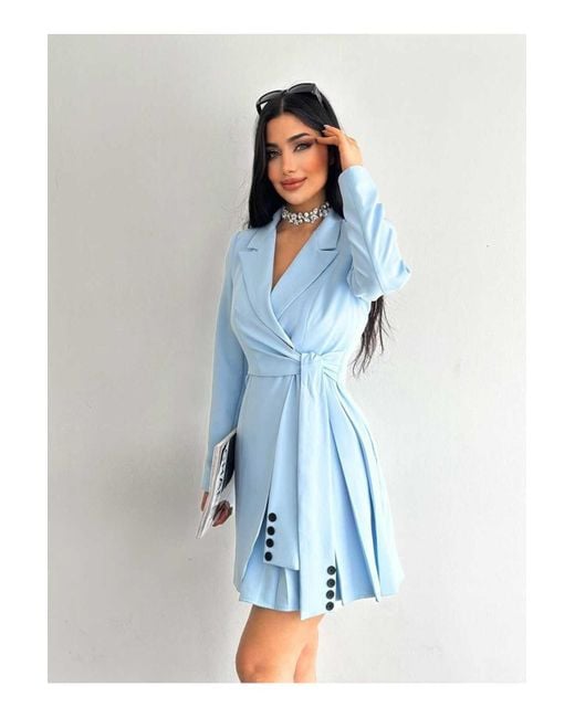 ZF BUTİK Blue Jackenkleid Mit Seitlichen Falten Und Knöpfen Für Damen