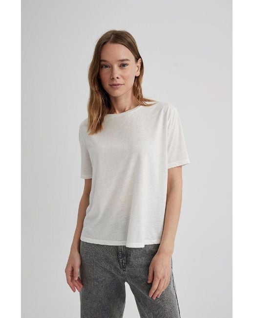 Defacto Multicolor Glitzer Relax Fit Rundhalsausschnitt Kurzarm T-Shirt C1662Ax24Sp Für Damen