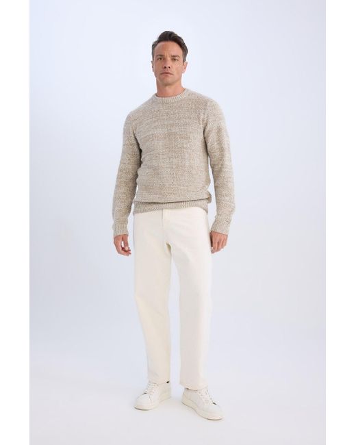Defacto Strukturierter Strickpullover Mit Normaler Passform Und Rundhalsausschnitt R1175Az24Wn Für Herren in Natural für Herren