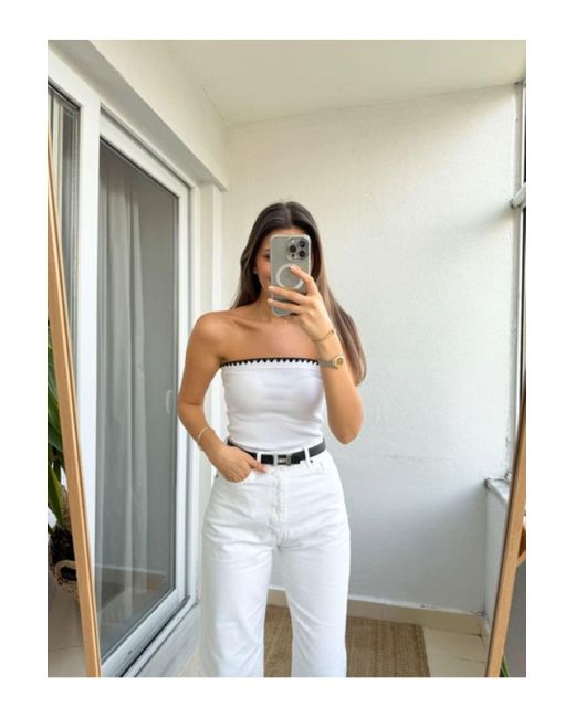 My Blog White Weiße Trägerlose Bluse Mit Stickereien Für Damen