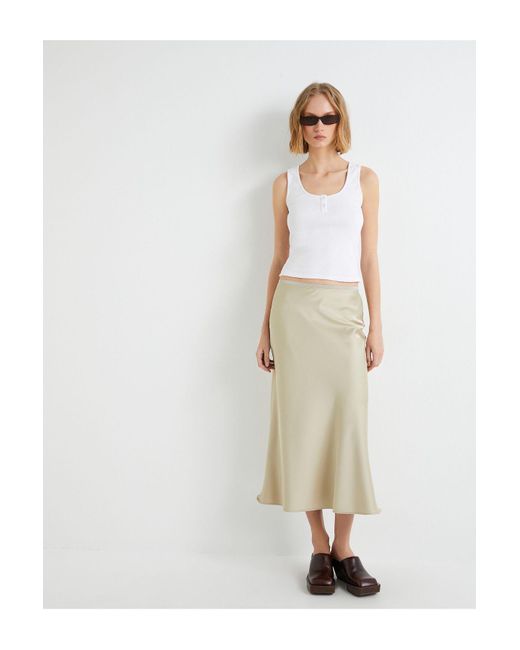 Koton White Midi-Satinrock Mit Normaler Taille Und A-Linie Für Damen
