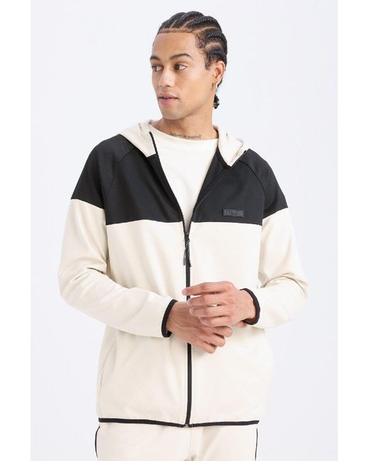 Defacto Fit Standard Fit Kapuzenpullover Skuba Taucher Stoff Reißverschluss Sweatshirt Für Herren in Natural für Herren