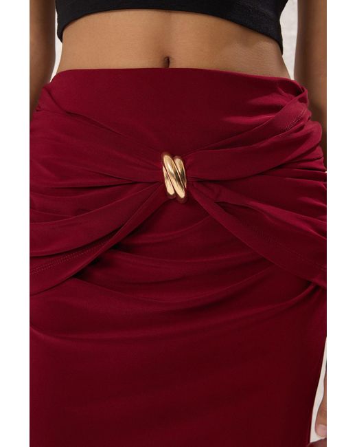 Trendyol Red Weinroter, Goldfarbener, Detaillierter, Flexibler Maxi-Strick-Fischrock Für Damen