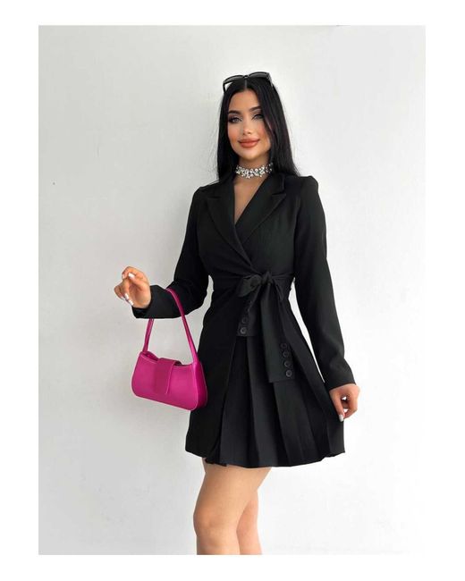 ZF BUTİK Black Jackenkleid Mit Seitlichen Falten Und Knöpfen Für Damen