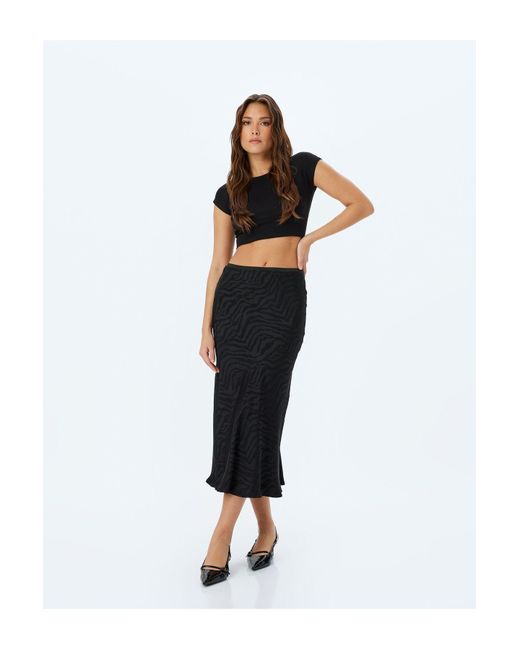 Koton Black Midirock Mit Zebramuster Und Standard-Taille Für Damen