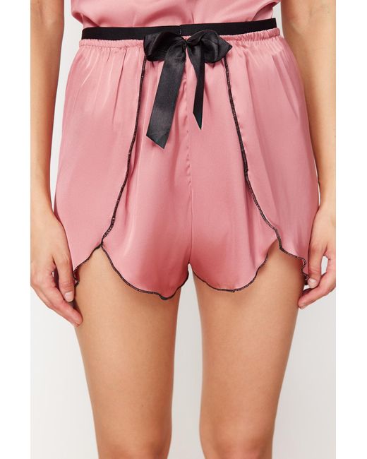 Trendyol Pink Pyjama-set aus gewebtem satin – tülldetail, seilriemen