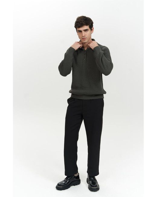 MAİ COLLECTİON Vander Knopfdetail Anthrazit Strickpullover Für Herren in Black für Herren