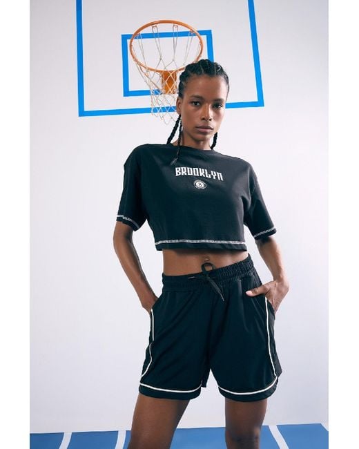 Defacto Blue Nba Brooklyn Nets Mixed Fit T-Shirt Mit Rundhalsausschnitt Für Damen