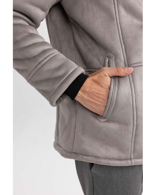 Defacto Slim-Fit-Jackenkragen Mit Plüschfutter Und Wildledermantel Für Herren in Gray für Herren