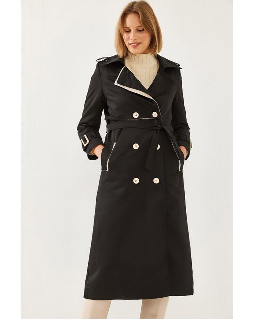 Bianco Lucci Black Garni Windjacke Detail Clamshell Trenchcoat 2488 Für Damen