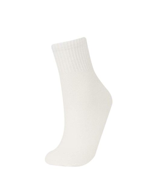 Defacto White 3-Teilige Baumwolle Lange Socken E2166Axns Für Damen