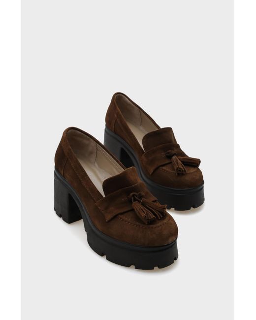 Capone Outfitters Brown Loafer-Schuhe Aus Leder Mit Hoher Sohle Und Quasten Für Damen