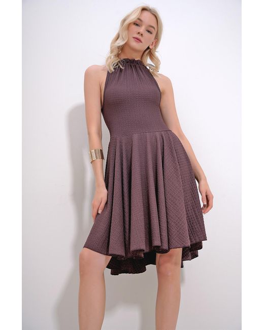 Trend Alaçatı Stili Purple Kleid a-linie