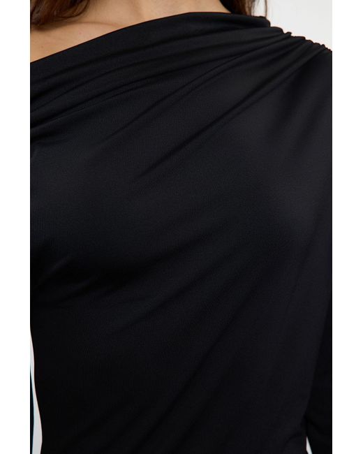 Trendyol Black Schwarzes Midi-Strickkleid Mit Asymmetrischem Kragen Tailliert, Twoaw25El00457 Für Damen