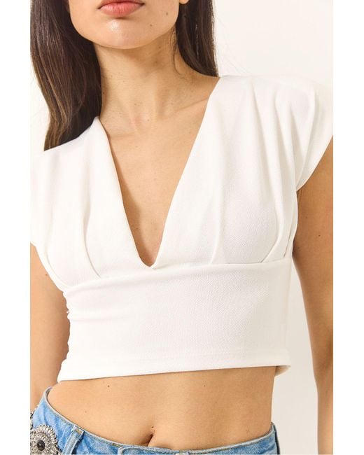 Bianco Lucci White Leichte, Tief Ausgeschnittene Crop-Bluse Für Damen