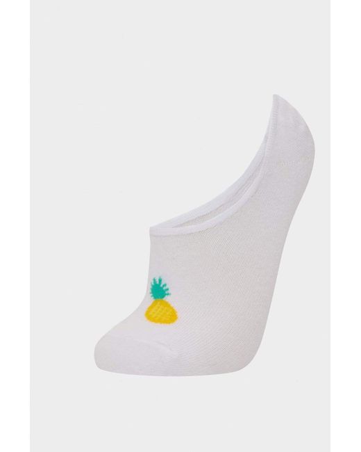 Defacto White 3-Teilige Baumwoll-Ballerina-Socken E2035Axns Für Damen
