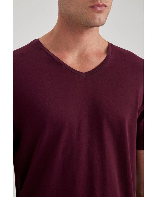 Defacto Slim-Fit-T-Shirt Mit V-Ausschnitt Für Herren in Red für Herren