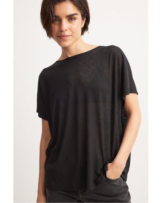 NA-KD Black Transparentes t-shirt mit kimonoärmeln
