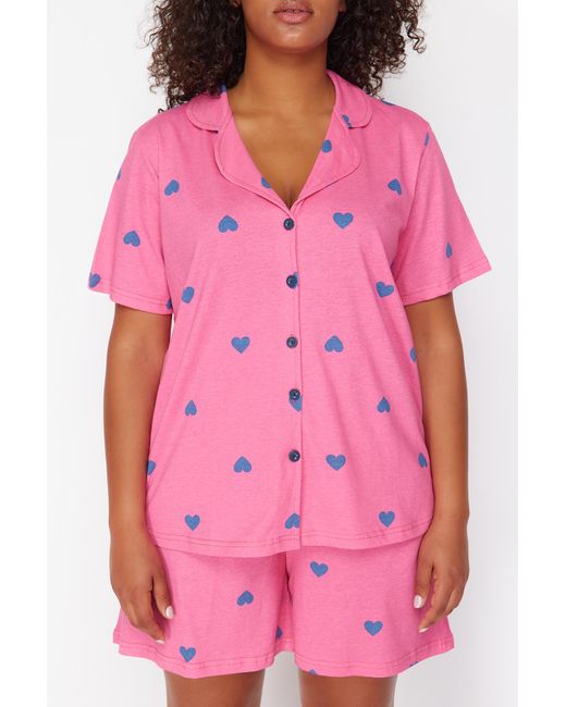 Trendyol Pink Pyjama-set aus strick mit herzmuster